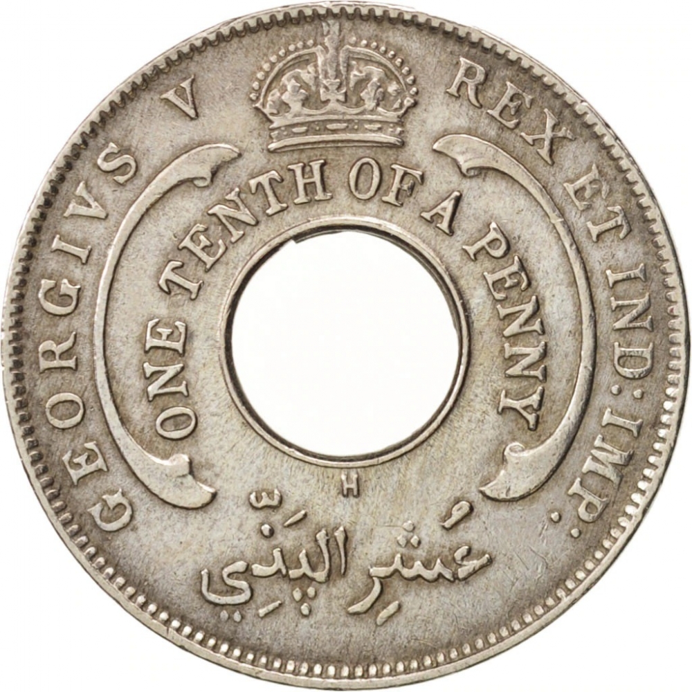 1/10 Penny 1912-1936, KM# 7, British West Africa, George V, Heaton Mint, Birmingham (H)