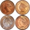 1 Cent 1876-1901, KM# 7, Canada, Victoria, Obverse varieties: top left OC1, top right OC2, bottom left OC3, bottom right OC4