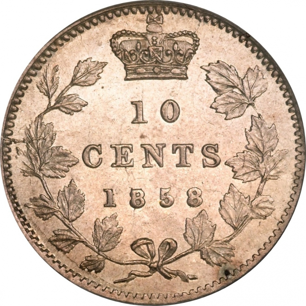 10 Cents 1858-1901, KM# 3, Canada, Victoria, 21 maple leaves