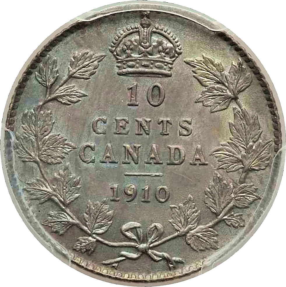 10 Cents 1902-1910, KM# 10, Canada, Edward VII, Broad leaves