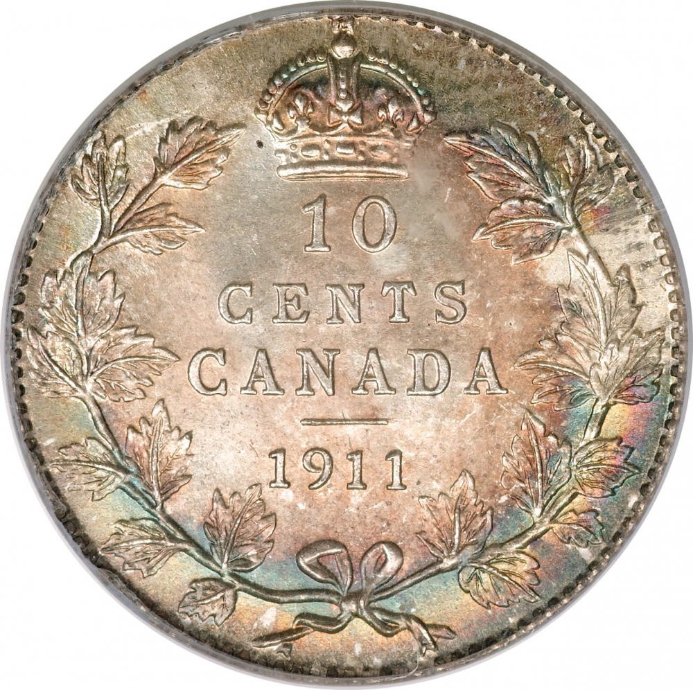 Silver  One-Year Type  Details Details about   1911  Canada  10 Cents  Km# 17  Fine