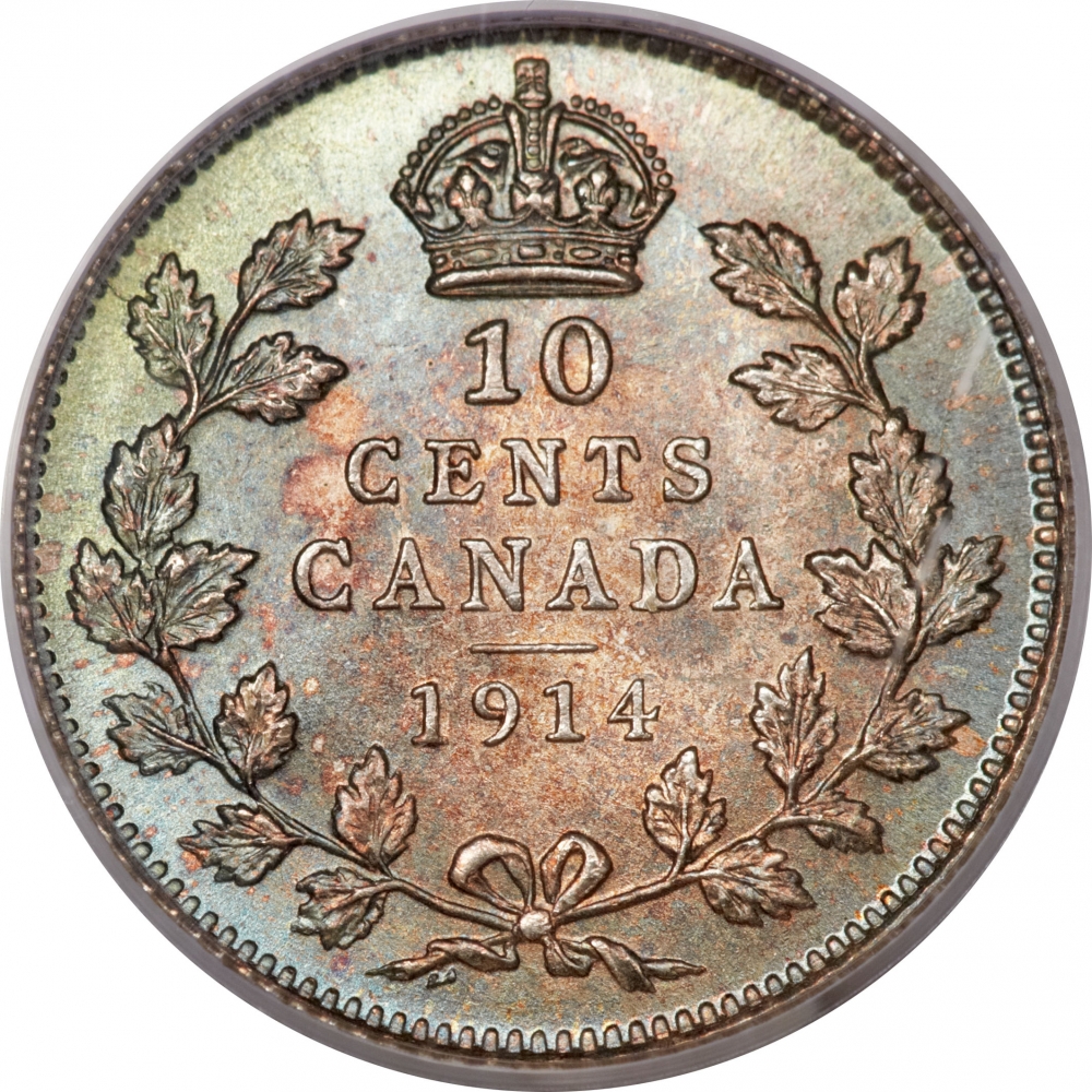 10 Cents 1912-1919, KM# 23, Canada, George V, Small leaves