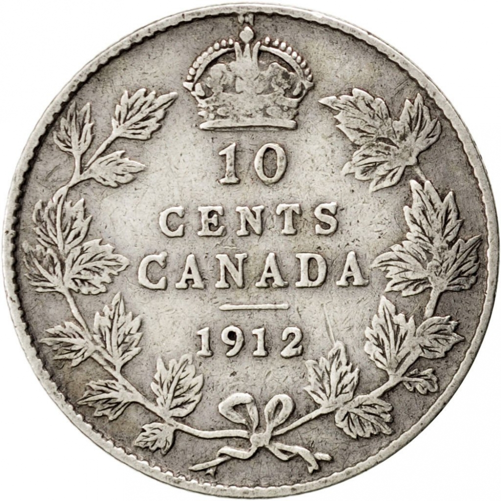 10 Cents 1912-1919, KM# 23, Canada, George V, Large leaves