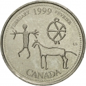 25 Cents 1999, KM# 343, Canada, Elizabeth II, Third Millennium, February, Etched in Stone