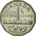 5 Cents 1951, KM# 48, Canada, George VI, 200th Anniversary of the Discovery of Nickel