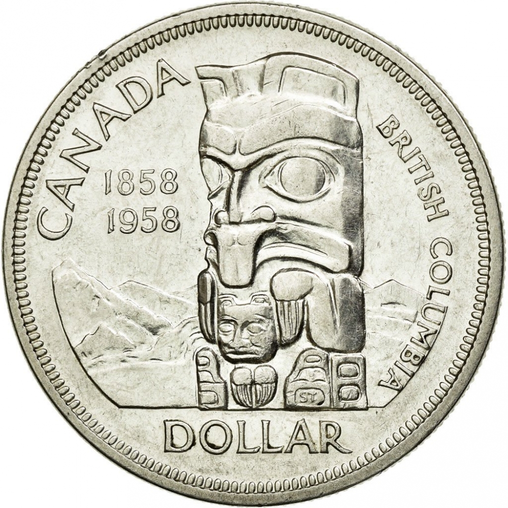 1 Dollar 1958, KM# 55, Canada, Elizabeth II, 100th Anniversary of British Columbia