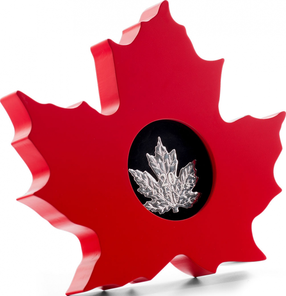 20 Dollars 2015, Canada, Elizabeth II, Maple Leaf Silhouette, Silver Maple Leaf, Case