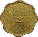 2 Cents 1955-1957, KM# 124, Ceylon, Elizabeth II