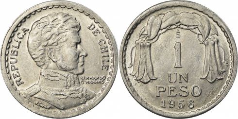 1 Peso Chile 1954-1958, KM# 179a | CoinBrothers Catalog