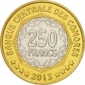 250 Francs 2013, KM# 21, Comoros, 30th Anniversary of the Central Bank of the Comoros