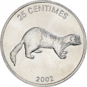 25 Centimes 2002, KM# 76, Congo, Democratic Republic, Animals, Weasel