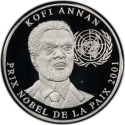 10 Francs 2001, Congo, Democratic Republic, Kofi Annan & United Nations: 2001 Nobel Peace Prize