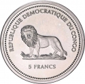 5 Francs 2005, KM# 180, Congo, Democratic Republic, Wildlife Protection, African Moony