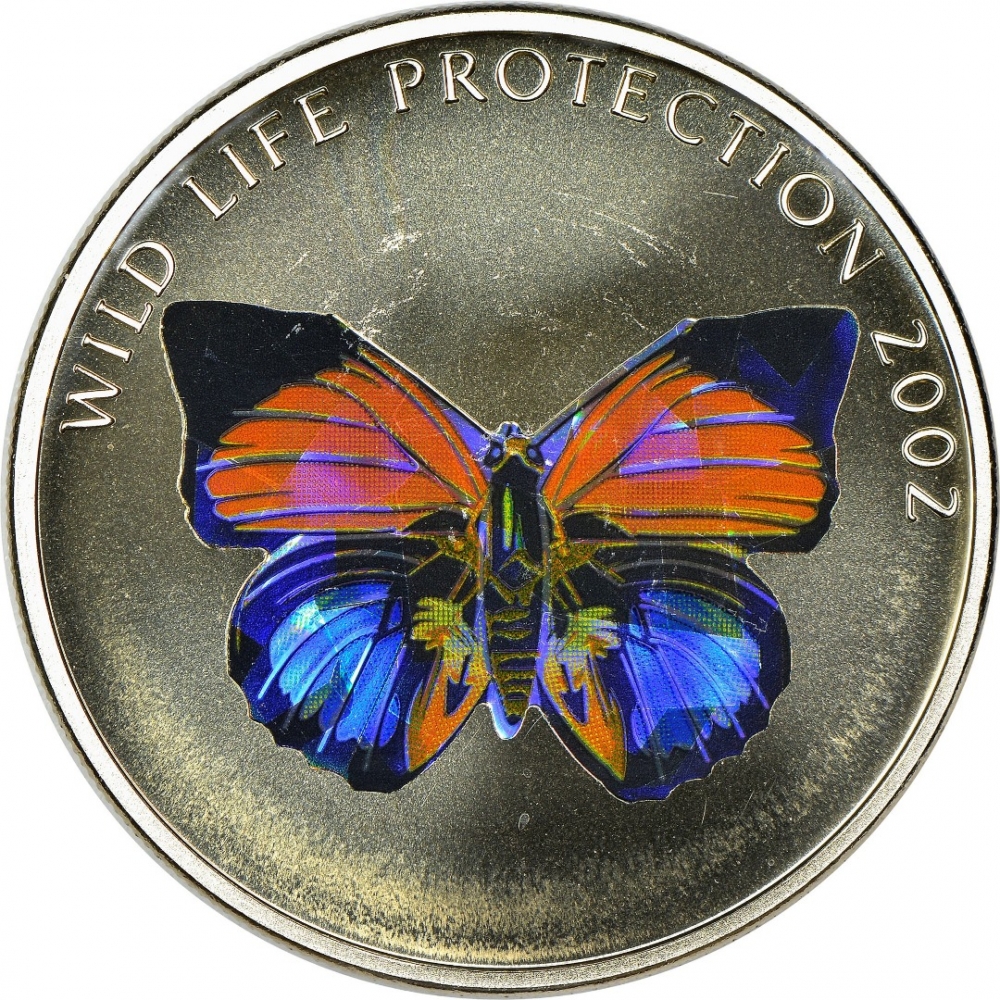 5 Francs 2002, KM# 58, Congo, Democratic Republic, Wildlife Protection, Red and Black Butterfly