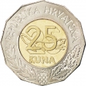 25 Kuna 1999, KM# 64, Croatia, Introduction of Euro in EU
