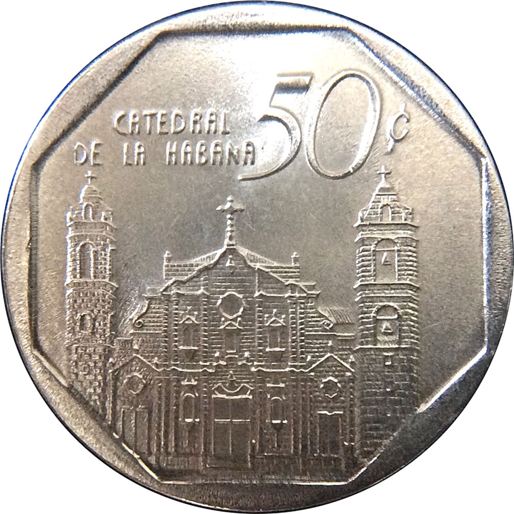 50 Centavos 1994-2016, KM# 578, Cuba, Churches of Cuba, Havana Cathedral