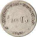 1/10 Gulden 1944-1947, KM# 43, Curacao, Wilhelmina