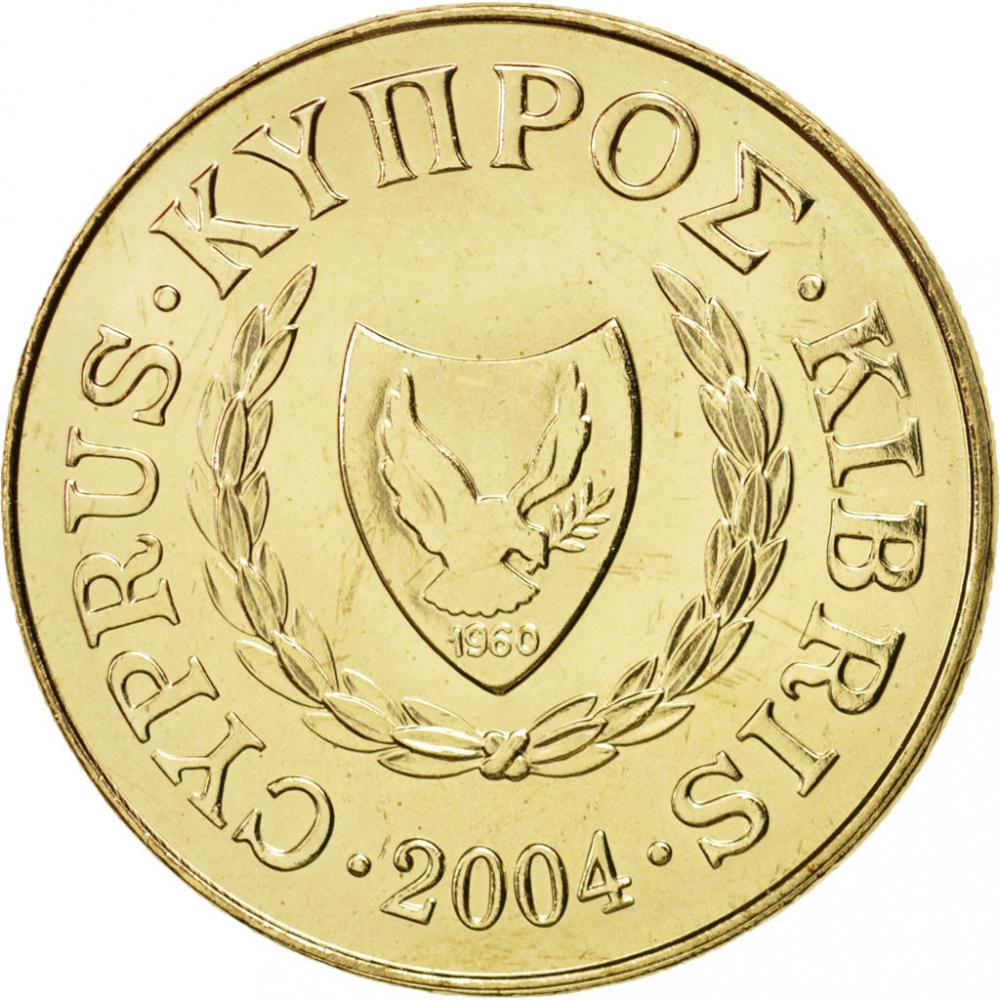 20 Cents 1989-2004, KM# 62, Cyprus, New coat of arms (KM# 62.2)