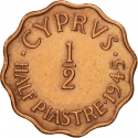 1/2 Piastre 1942-1945, KM# 22a, Cyprus, George VI