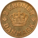 2 Kroner 1924-1941, KM# 825, Denmark, Christian X