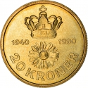 20 Kroner 1990, KM# 870, Denmark, Margrethe II, 50th Anniversary of Birth of Queen Margrethe II