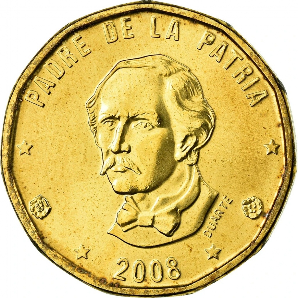 1 Peso 1991-2008, KM# 80, Dominican Republic, DUARTE below bust (KM# 80.2)