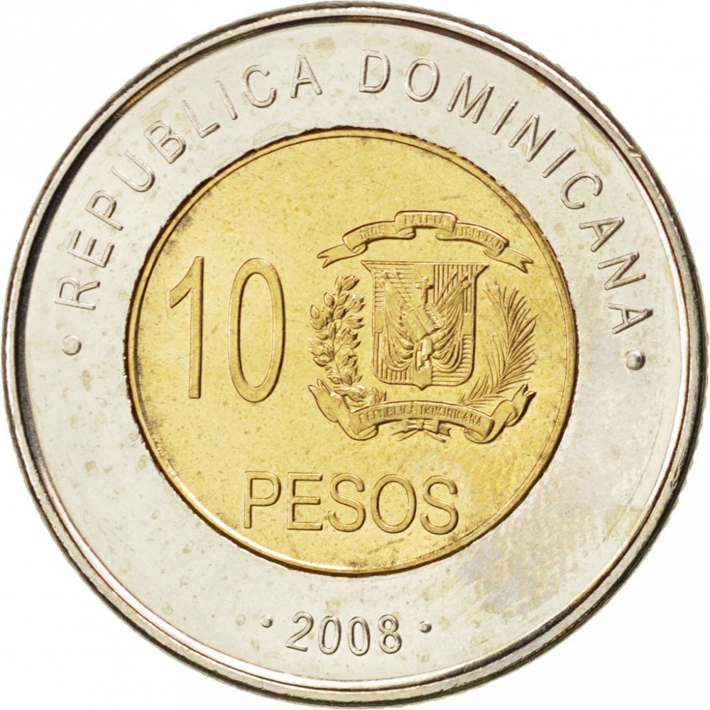 10 Pesos 2005-2016, KM# 106, Dominican Republic