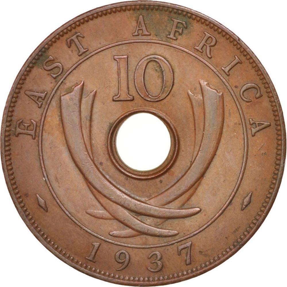 10 Cents 1937-1945, KM# 26, East Africa, George VI, KN: Kings Norton Metal Company, Birmingham