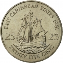 25 Cents 1981-2000, KM# 14, East Caribbean States, Elizabeth II