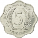 5 Cents 1981-2000, KM# 12, East Caribbean States, Elizabeth II