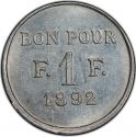 1 Franc 1892, KM# Tn11, Suez Canal, Abdul Hamid II