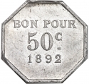 50 Centimes 1892, KM# Tn10, Suez Canal, Abdul Hamid II