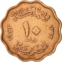 10 Milliemes 1938-1943, KM# 361, Egypt, Farouk I