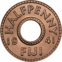 1/2 Penny 1940-1941, KM# 14, Fiji, George VI
