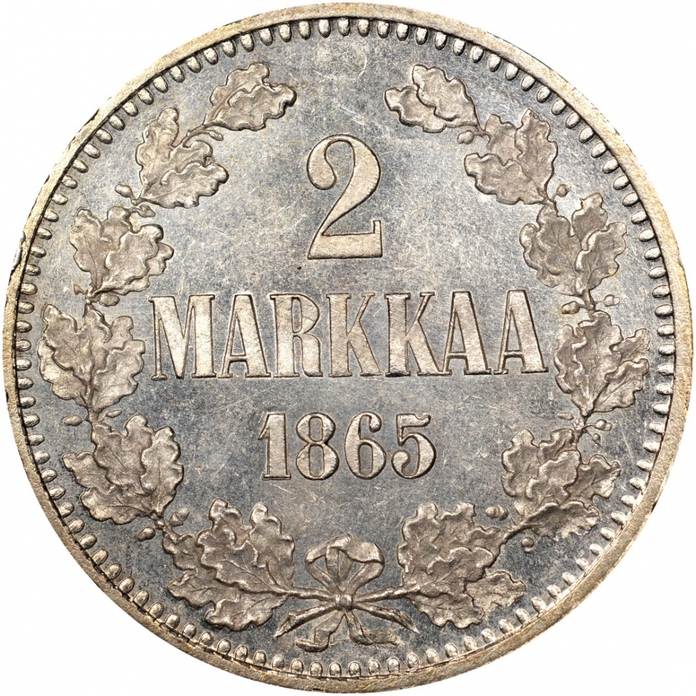 2 Markka 1865-1908, KM# 7, Finland, Grand Duchy, Alexander II, Nicholas II, Dotted border (KM# 7.1)