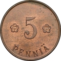 5 Penniä 1918, KM# 21, Finland, Grand Duchy