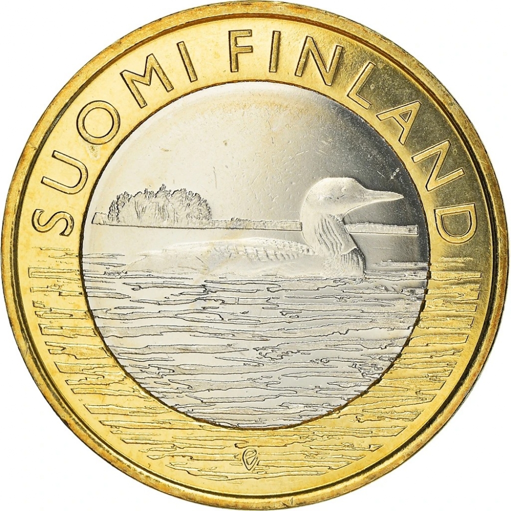 5 Euro 2014, KM# 208, Finland, Republic, Animals of the Provinces, Savonia's Black-throated Loon