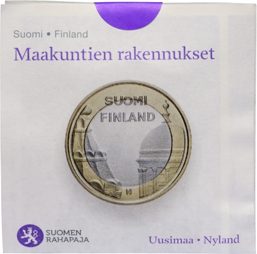 5 Euro 2012, KM# 191, Finland, Republic, Provincial Buildings, Uusimaa - Helsinki and Uspenski Cathedrals, Fold-out packaging