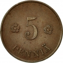 5 Penniä 1918-1940, KM# 22, Finland, Republic