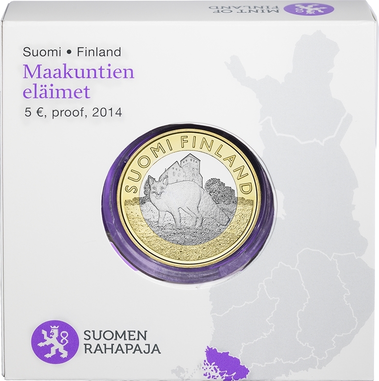 5 Euro 2014, KM# 210, Finland, Republic, Animals of the Provinces, Finland Proper's Fox, Official package