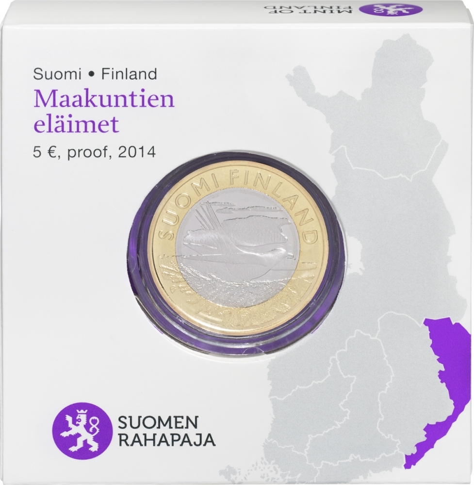5 Euro 2014, KM# 207, Finland, Republic, Animals of the Provinces, Karelia's Cuckoo, Official package
