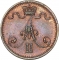 1 Penni 1864-1876, KM# 1, Finland, Grand Duchy, Alexander II, Dentilated border (KM# 1.2)