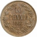 10 Penniä 1865-1876, KM# 5, Finland, Grand Duchy, Alexander II