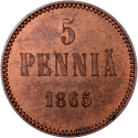 5 Penniä 1865-1875, KM# 4, Finland, Grand Duchy, Alexander II