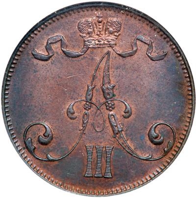 5 Penniä 1888-1892, KM# 11, Finland, Grand Duchy, Alexander III