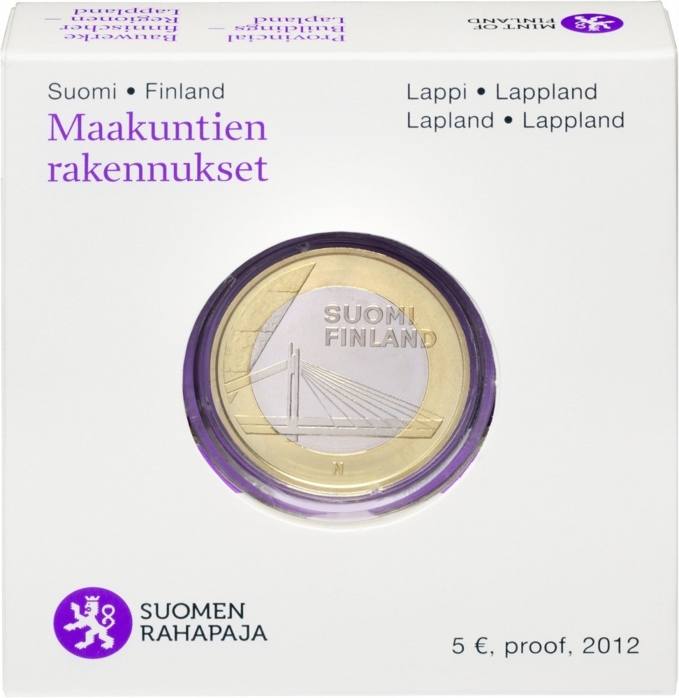5 Euro 2012, KM# 192, Finland, Republic, Provincial Buildings, Lapland - Lumberjack’s Candle Bridge, Proof