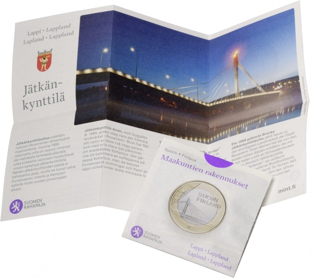 5 Euro 2012, KM# 192, Finland, Republic, Provincial Buildings, Lapland - Lumberjack’s Candle Bridge, Fold-out packaging