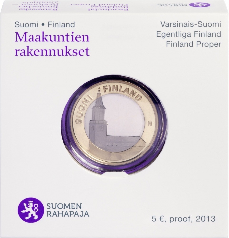 5 Euro 2013, KM# 213, Finland, Republic, Provincial Buildings, Finland Proper - Turku Cathedral, Proof package