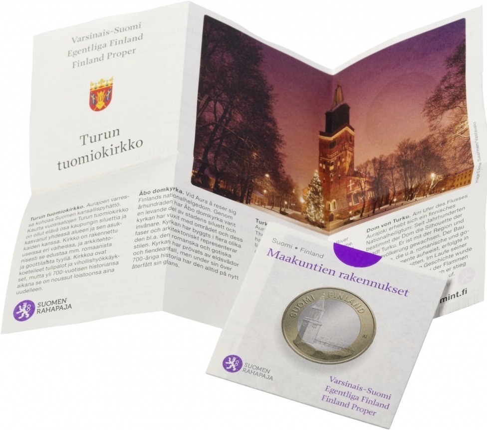 5 Euro 2013, KM# 213, Finland, Republic, Provincial Buildings, Finland Proper - Turku Cathedral, Fold-out packaging