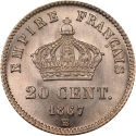 20 Centimes 1867-1868, KM# 808, France, Napoleon III